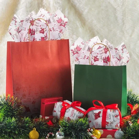 120 Sheets 20” X 14” Merry Christmas Tissue Paper, Fox, Santa, Snowman Bells - Picture 7 of 9